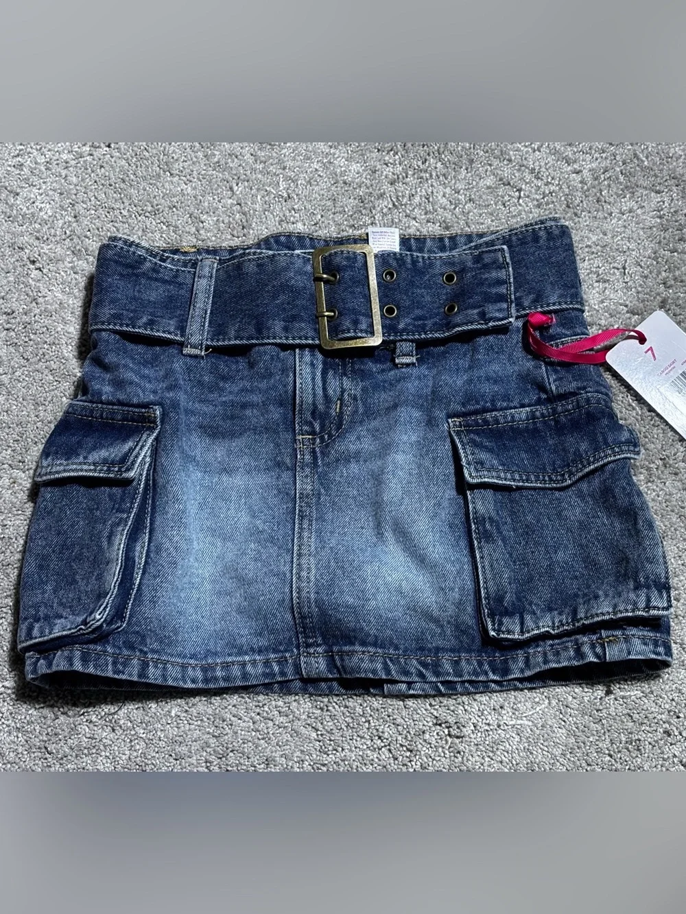 Justice Blue Denim Cargo Skirt with Pink Tag